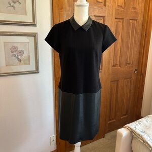 Fun Ann Taylor Black Dress with Leather Accents
